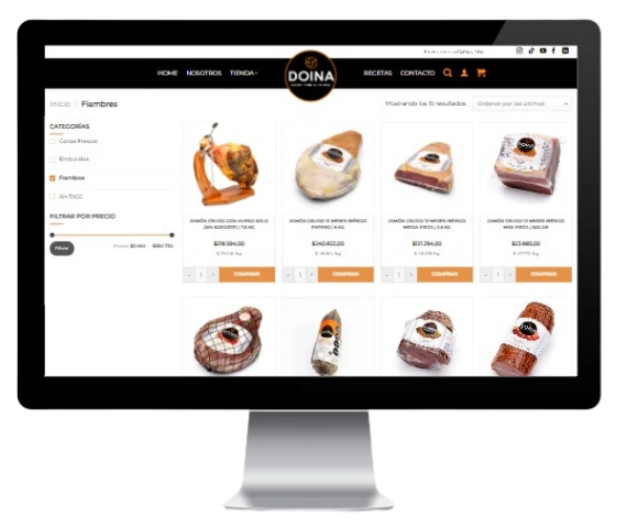 Interfaz del ecommerce Doina optimizada para compra