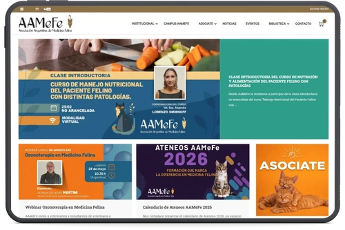 Sitio institucional WordPress con socios, biblioteca, eventos y campus online