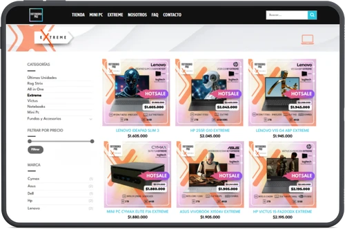 Tienda online WordPress para Notebooks Pro con catálogo tecnológico y consultas comerciales